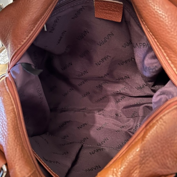 NAPPA BROWN GENUINE LEATHER MEDIUM BAG CAMEL HANDBAG DESIGNER WOMEN PURSE - Picture 9 of 10